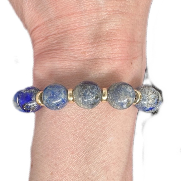 Sodalite bracelet stretchy handmade gold tone color spacers - Picture 1 of 7